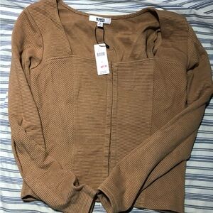 Anthropologie Ribbed Button-Down Top in Camel Brown M Corset style